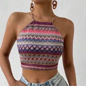 SHEIN Pink and Purple Sleeveless Crop Tank Top